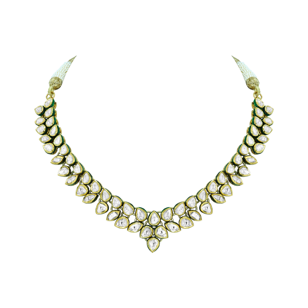 Polki Diamond Necklace with Soft Green Enamel